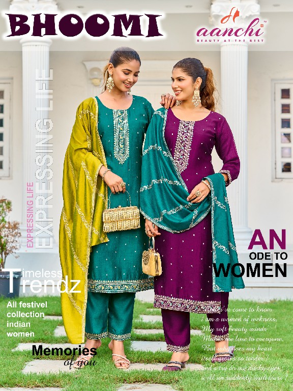 AANCHI BHOOMI WHOLESALE READYMADE VICHITRA SILK FASHIONABLE 3 PCS SUITS FOR EXPORT