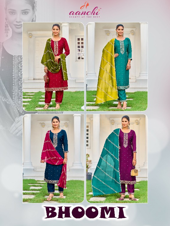 AANCHI BHOOMI WHOLESALE READYMADE VICHITRA SILK FASHIONABLE 3 PCS SUITS FOR EXPORT