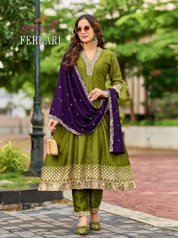 AANCHI FERRARI WHOLESALE READYMADE VICHITRA SILK LATEST FASHION 3 PCS SUITS EXPORTER