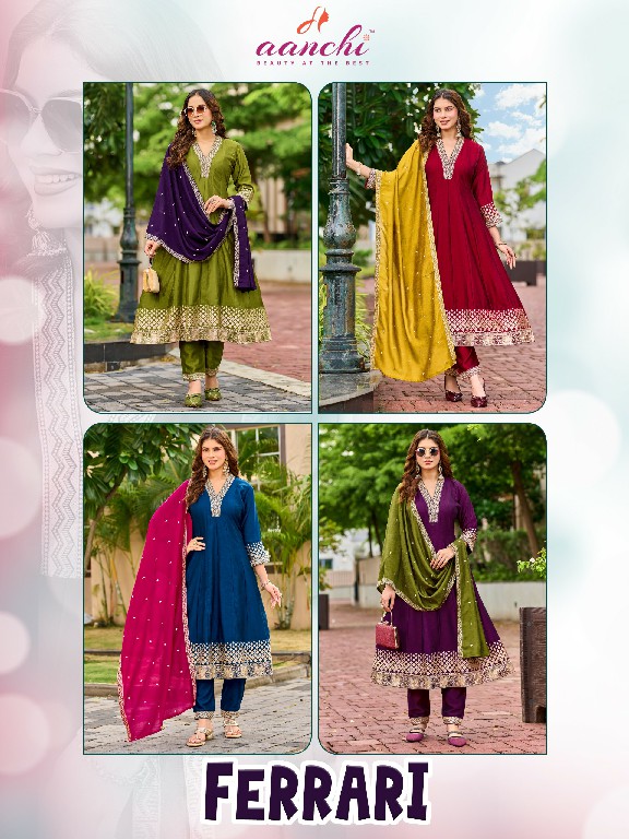 AANCHI FERRARI WHOLESALE READYMADE VICHITRA SILK LATEST FASHION 3 PCS SUITS EXPORTER