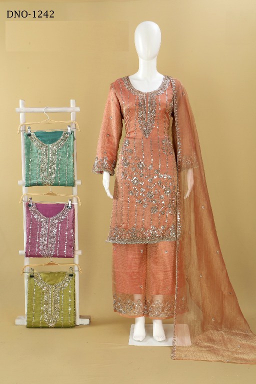 NLO D.NO 1242 WHOLESALE READYMADE SALSA BEADS WORK ELEGANT LOOK 3 PCS SUITS ONLINE