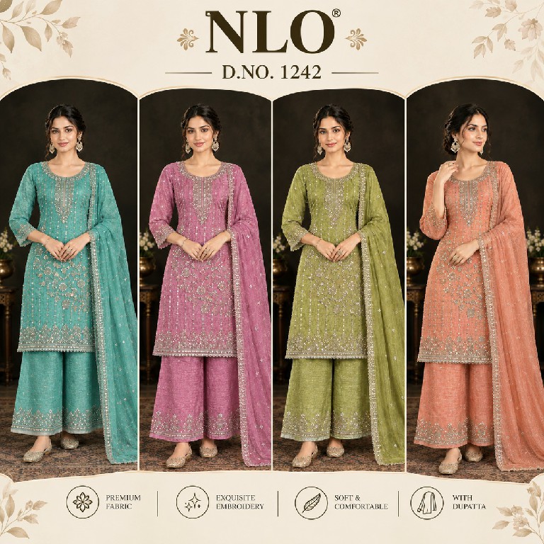 NLO D.NO 1242 WHOLESALE READYMADE SALSA BEADS WORK ELEGANT LOOK 3 PCS SUITS ONLINE