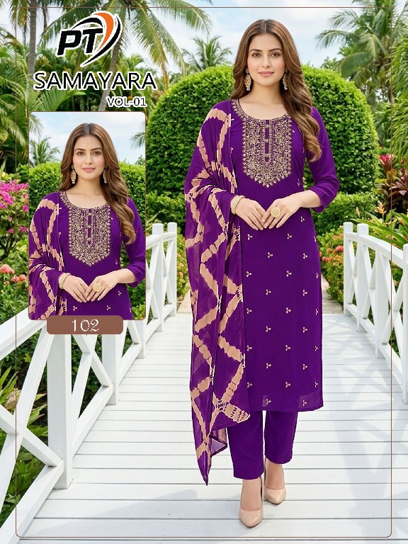PADMAVATI TEXTILES SAMAYARA VOL 1 WHOLESALE READYMADE VERTICAN STYLISH LOOK 3 PCS SUITS EXPORTER