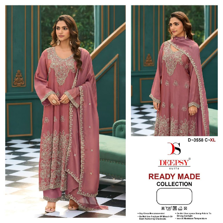 DEEPSY D.NO 3558 WHOLESALE READYMADE VISCOSE TISSUE SILK ANARKALI SPECIAL 3 PCS SUITS FOR EXPORT