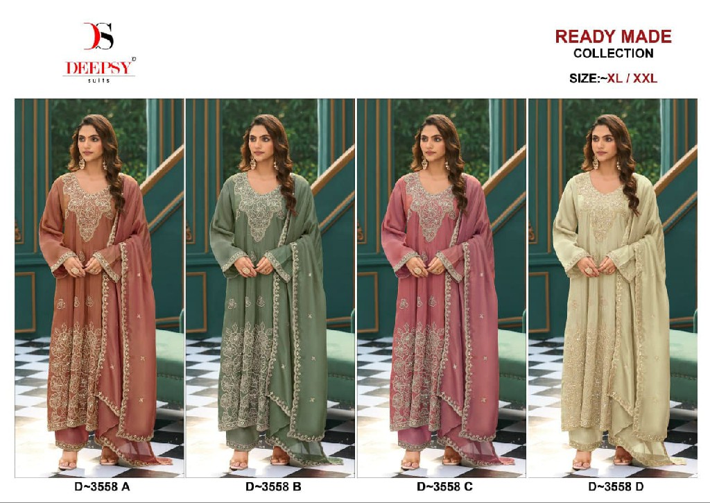 DEEPSY D.NO 3558 WHOLESALE READYMADE VISCOSE TISSUE SILK ANARKALI SPECIAL 3 PCS SUITS FOR EXPORT