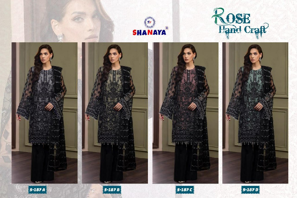 SHANAYA ROSE HAND CRAFT D.NO 187 WHOLESALE ORGANZA TISSUE HEAVY WORK UNSTITCH SALWAR KAMEEZ ONLINE