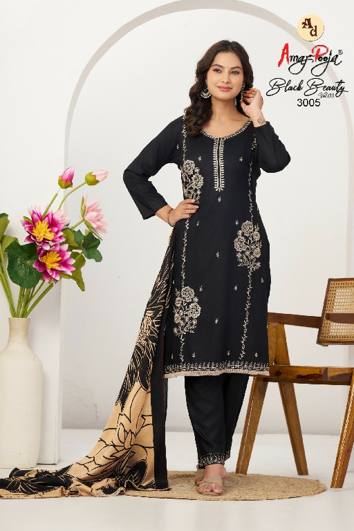 AMAR POOJA BLACK BEAUTY VOL 3 WHOLESALE RAYON WITH WORK FANCY DESIGN UNSTITCH SALWAR SUITS FOR EXPORT