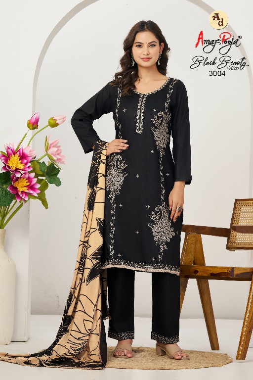 AMAR POOJA BLACK BEAUTY VOL 3 WHOLESALE RAYON WITH WORK FANCY DESIGN UNSTITCH SALWAR SUITS FOR EXPORT