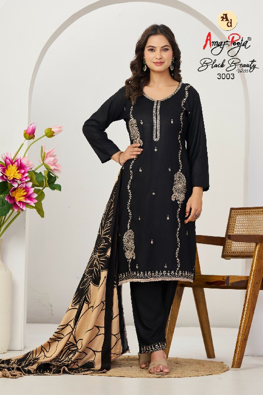 AMAR POOJA BLACK BEAUTY VOL 3 WHOLESALE RAYON WITH WORK FANCY DESIGN UNSTITCH SALWAR SUITS FOR EXPORT