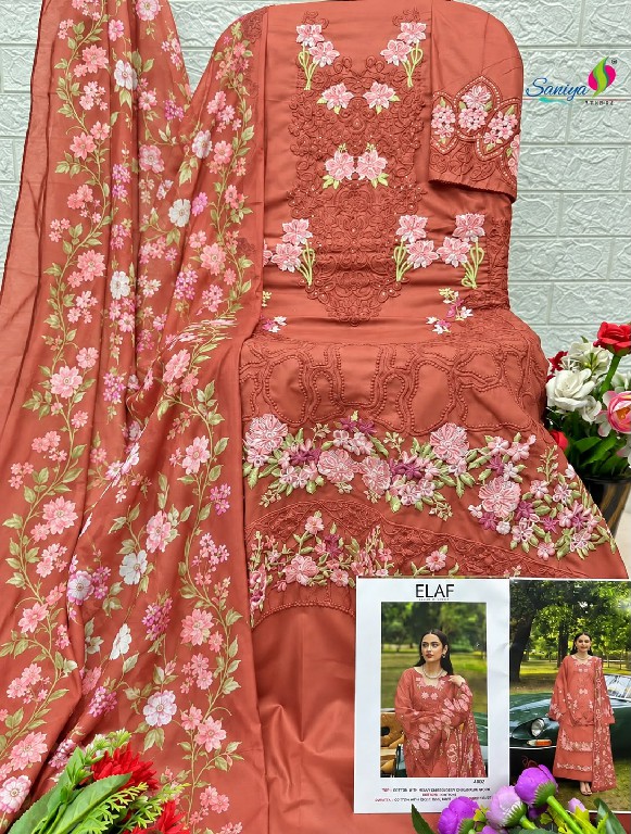 SANIYA TRENDZ D.NO 7217 WHOLESALE COTTON CHIKANKARI EMBROIDERED HIT DESIGN UNSTITCH SALWAR SUITS FOR EXPORT