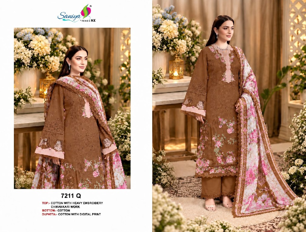 SANIYA TRENDZ D.NO 7211N TO 7211Q WHOLESALE COTTON CHIKANKARI EMBROIDERED UNSTITCH SALWAR SUITS EXPORTER