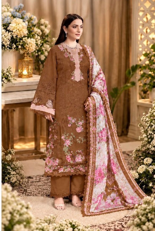 SANIYA TRENDZ D.NO 7211N TO 7211Q WHOLESALE COTTON CHIKANKARI EMBROIDERED UNSTITCH SALWAR SUITS EXPORTER