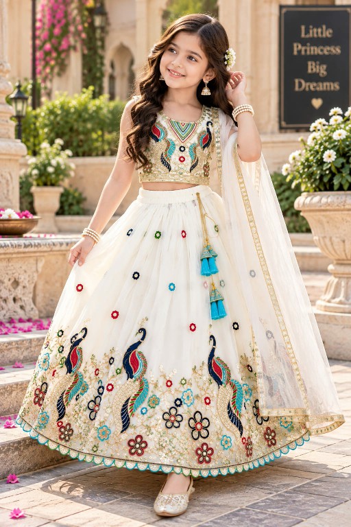 TEXTILEDEAL PRESENT READYMADE GEORGETTE NEW PEACOCK DESIGN LEHENGA CHOLI FOR KIDS ONLINE