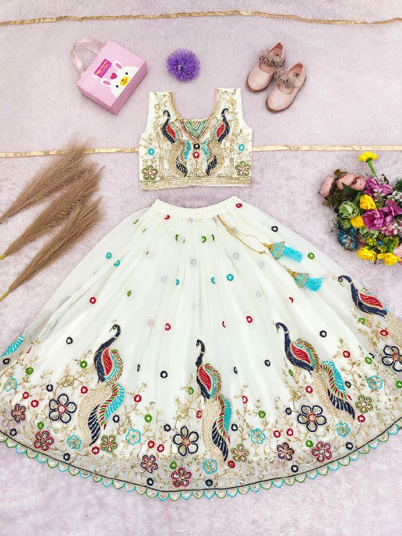 TEXTILEDEAL PRESENT READYMADE GEORGETTE NEW PEACOCK DESIGN LEHENGA CHOLI FOR KIDS ONLINE