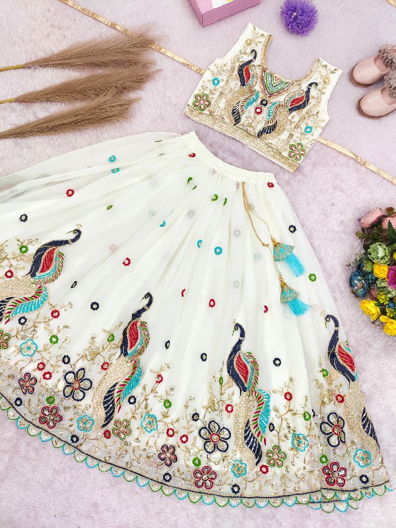 TEXTILEDEAL PRESENT READYMADE GEORGETTE NEW PEACOCK DESIGN LEHENGA CHOLI FOR KIDS ONLINE