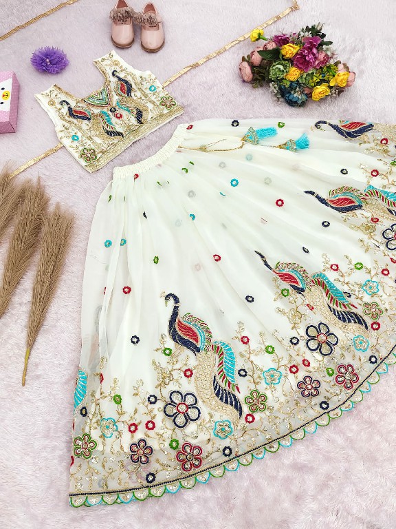 TEXTILEDEAL PRESENT READYMADE GEORGETTE NEW PEACOCK DESIGN LEHENGA CHOLI FOR KIDS ONLINE