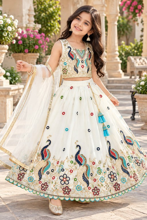 TEXTILEDEAL PRESENT READYMADE GEORGETTE NEW PEACOCK DESIGN LEHENGA CHOLI FOR KIDS ONLINE