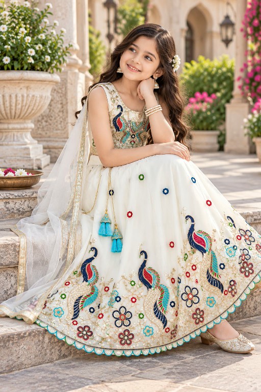 TEXTILEDEAL PRESENT READYMADE GEORGETTE NEW PEACOCK DESIGN LEHENGA CHOLI FOR KIDS ONLINE