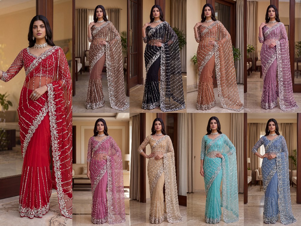 DVD D.NO 5191 WHOLESALE NET DESIGNER HAND WORK SAREES FOR WOMEN ONLINE