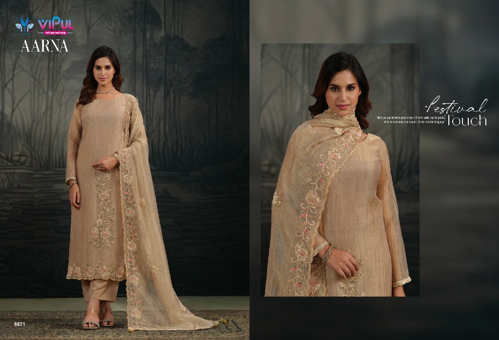 VIPUL AARNA WHOLESALE SALSA ZARI CHIFFON PARTY WEAR UNSTITCH SALWAR SUITS EXPORTER