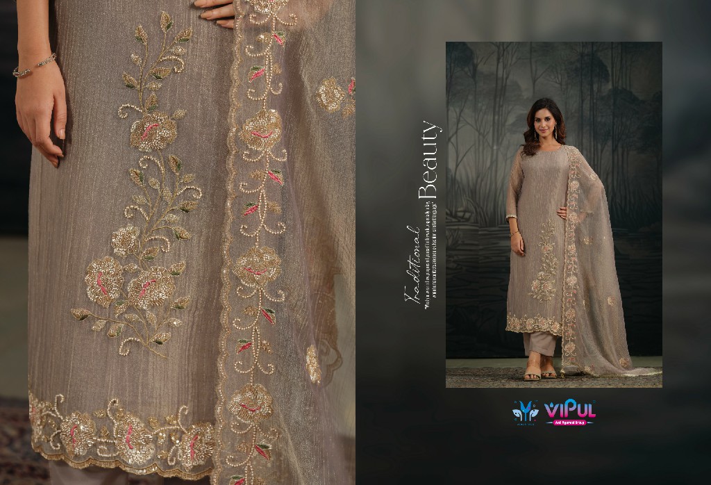 VIPUL AARNA WHOLESALE SALSA ZARI CHIFFON PARTY WEAR UNSTITCH SALWAR SUITS EXPORTER