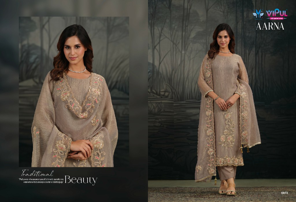 VIPUL AARNA WHOLESALE SALSA ZARI CHIFFON PARTY WEAR UNSTITCH SALWAR SUITS EXPORTER