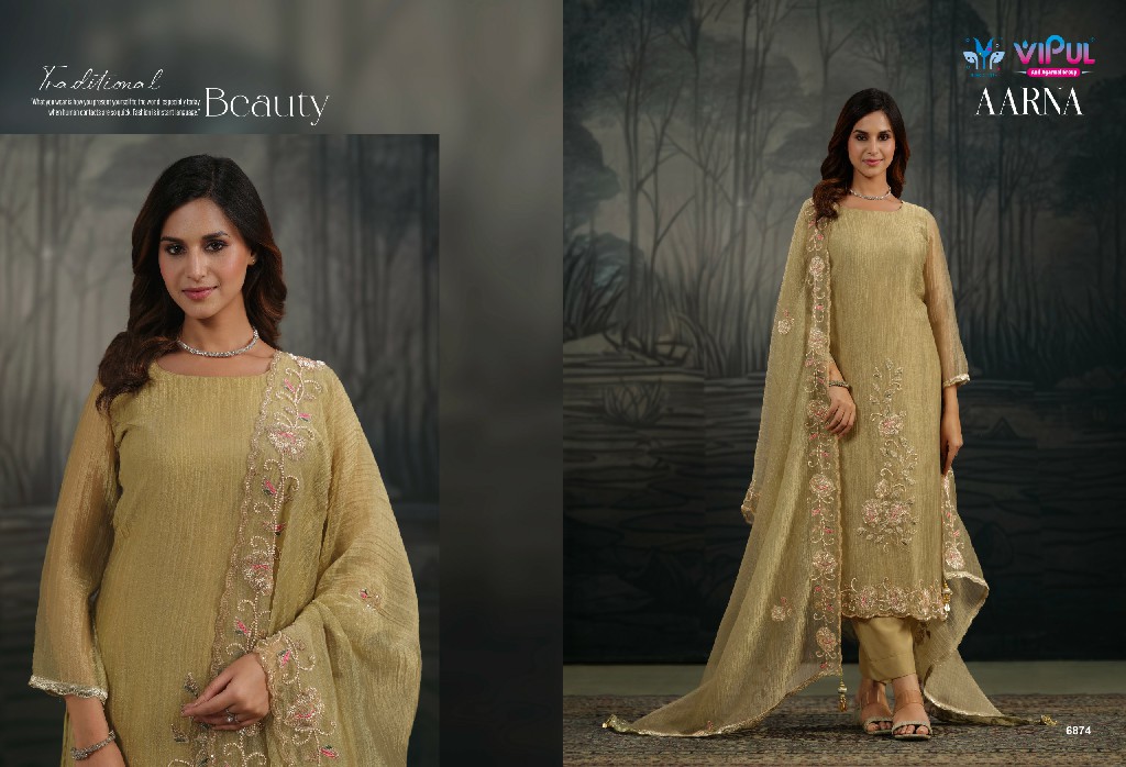 VIPUL AARNA WHOLESALE SALSA ZARI CHIFFON PARTY WEAR UNSTITCH SALWAR SUITS EXPORTER