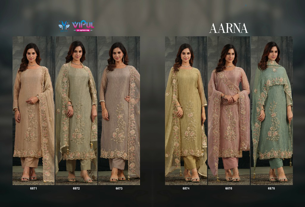 VIPUL AARNA WHOLESALE SALSA ZARI CHIFFON PARTY WEAR UNSTITCH SALWAR SUITS EXPORTER