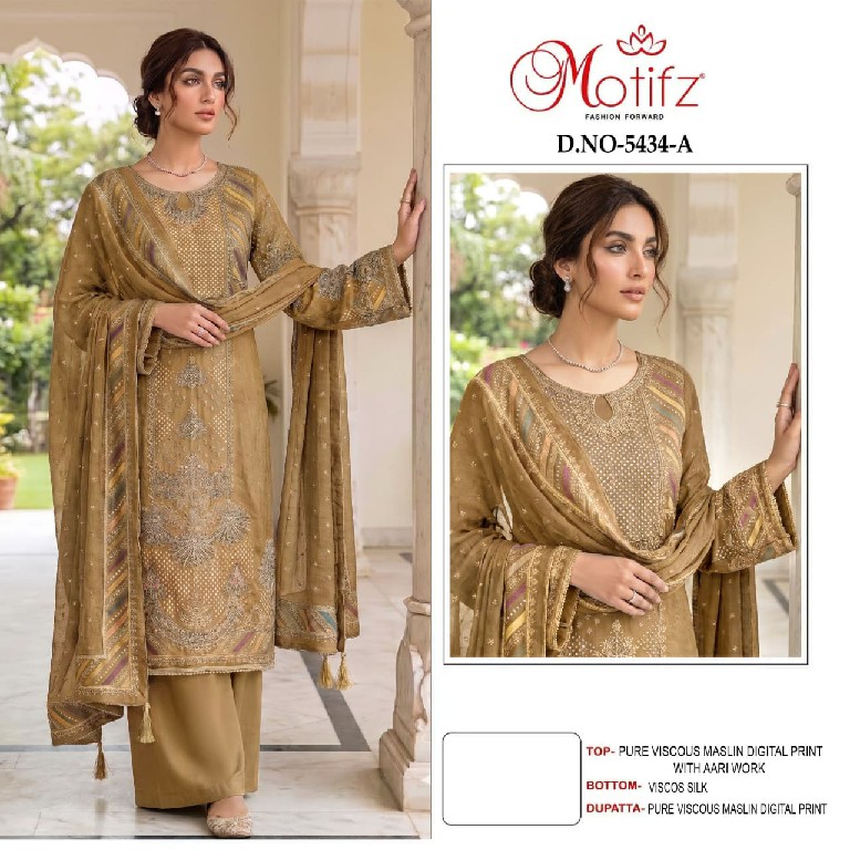 MOTIFZ D.NO 5434 WHOLESALE VISCOSE MUSLIN AMAZING PAKISTANI UNSTITCH SALWAR SUITS EXPORTER