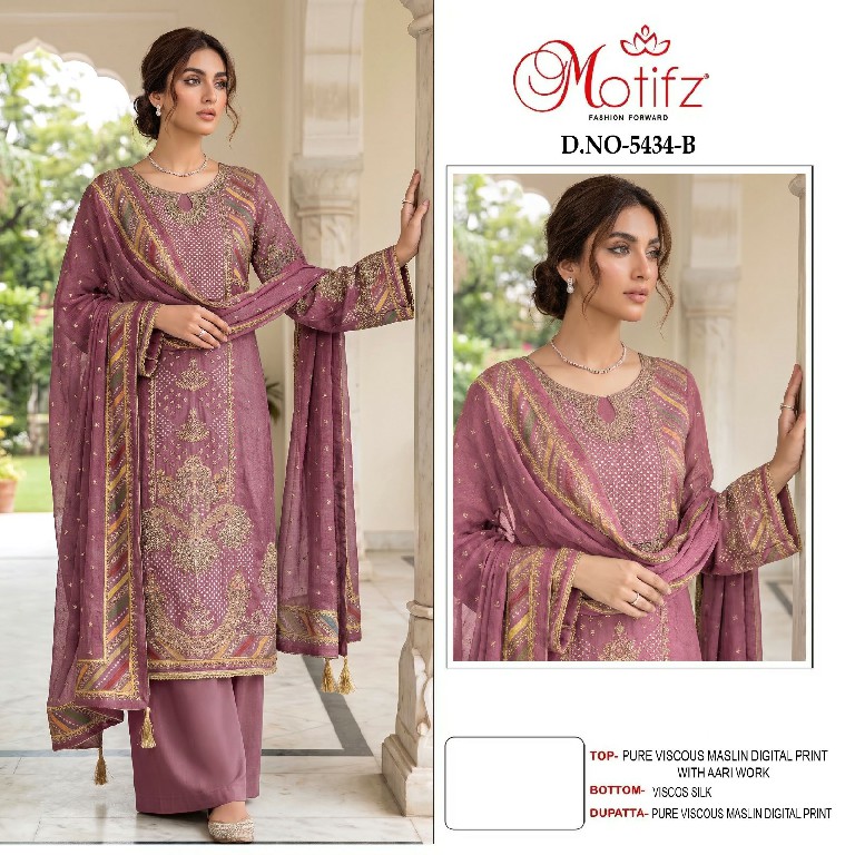 MOTIFZ D.NO 5434 WHOLESALE VISCOSE MUSLIN AMAZING PAKISTANI UNSTITCH SALWAR SUITS EXPORTER