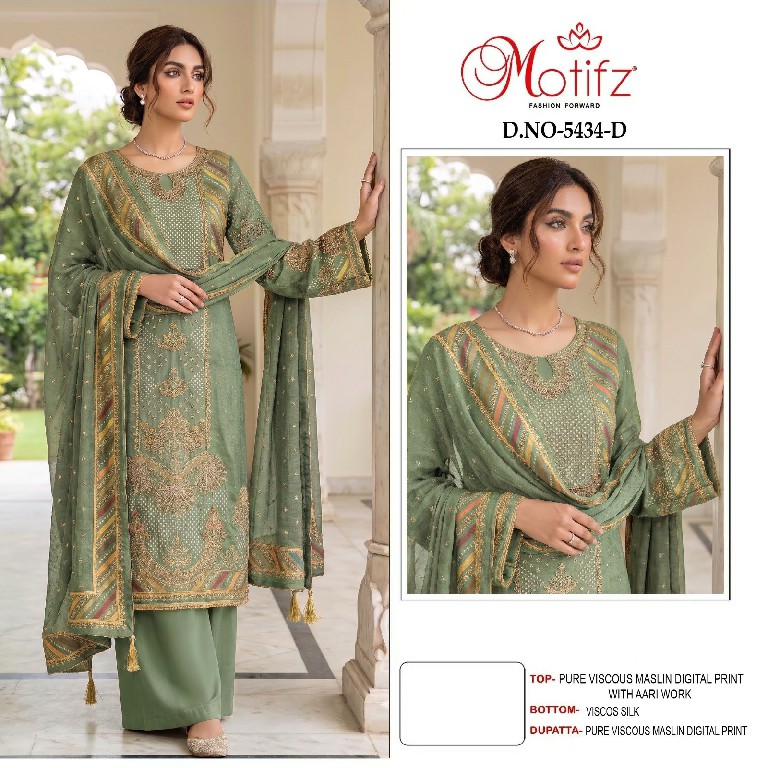 MOTIFZ D.NO 5434 WHOLESALE VISCOSE MUSLIN AMAZING PAKISTANI UNSTITCH SALWAR SUITS EXPORTER