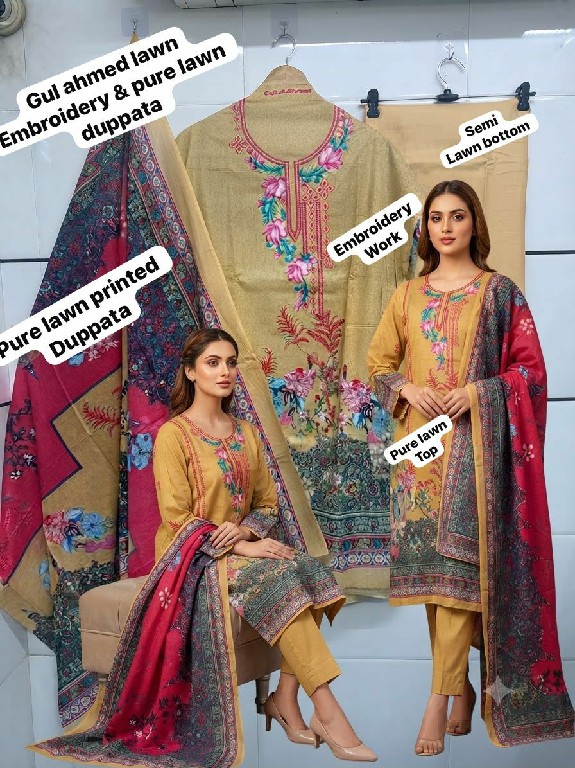 GULL AAHMED PRESENT SOFT LAWN EMBROIDERED COLLECTION UNSTITCH SALWAR SUITS SUPPLIER