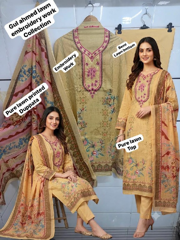 GULL AAHMED PRESENT SOFT LAWN EMBROIDERED COLLECTION UNSTITCH SALWAR SUITS SUPPLIER