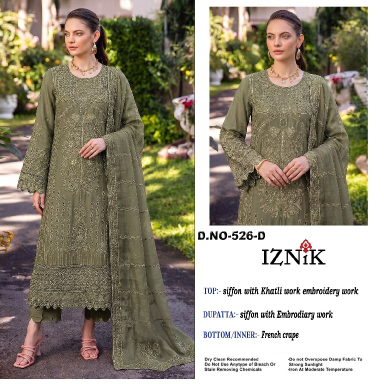 IZNIK FAB D.NO 526 WHOLESALE HEAVY CHIFFON PAKISTANI HIT DESIGN UNSTITCH SALWAR SUITS FOR EXPORT