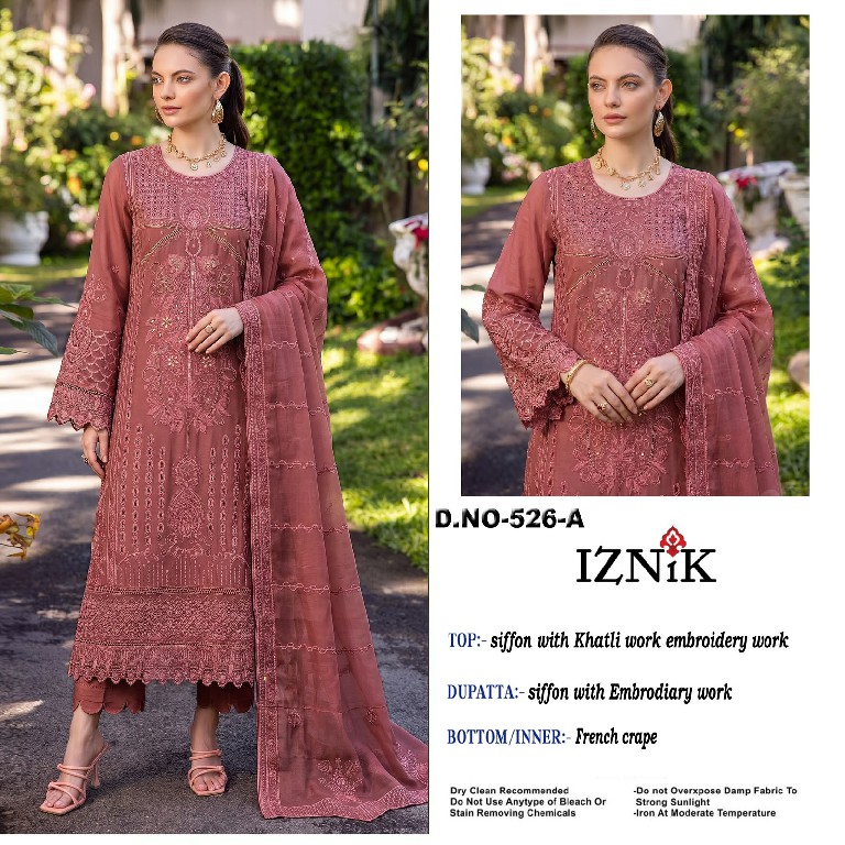 IZNIK FAB D.NO 526 WHOLESALE HEAVY CHIFFON PAKISTANI HIT DESIGN UNSTITCH SALWAR SUITS FOR EXPORT