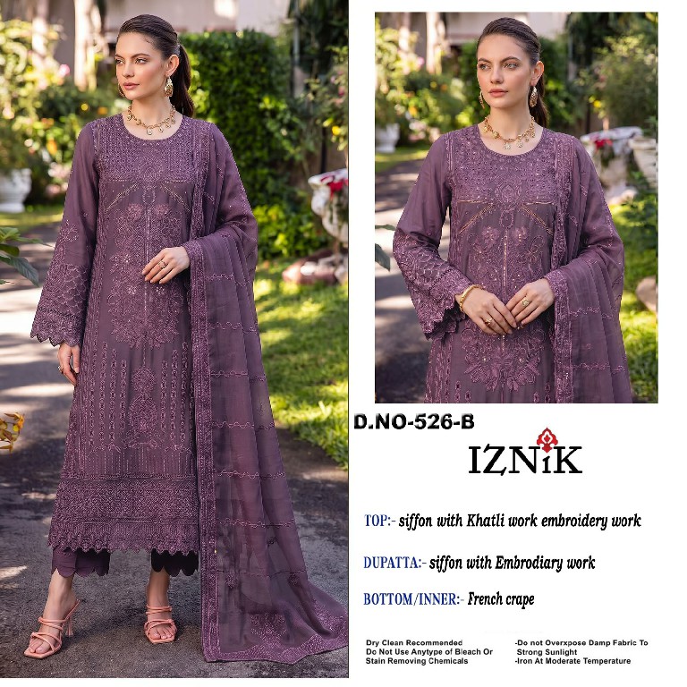 IZNIK FAB D.NO 526 WHOLESALE HEAVY CHIFFON PAKISTANI HIT DESIGN UNSTITCH SALWAR SUITS FOR EXPORT
