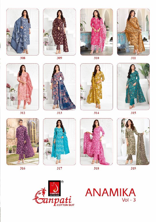 GANPATI ANAMIKA VOL 3 WHOLESALE READYMADE COTTON PRINTED DAILY WEAR 3 PCS SUITS FOR WOMEN ONLINE