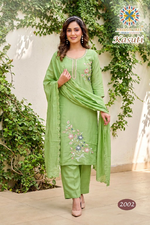 PASSION TREE KASUTI VOL 2 WHOLESALE READYMADE MAL CHANDERI BIG SIZE STRAIGHT CUT 3 PCS SUITS EXPORTER