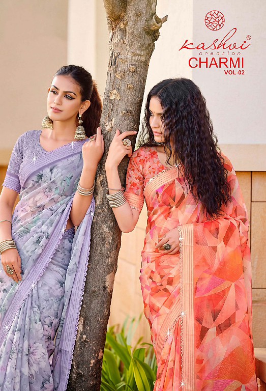 KASHVI CREATION CHARMI VOL 2 WHOLESALE WEIGHTLESS PATTERN DIGITAL WITH WORK FANCY INDIAN SAREES FOR WOMEN ONLINE