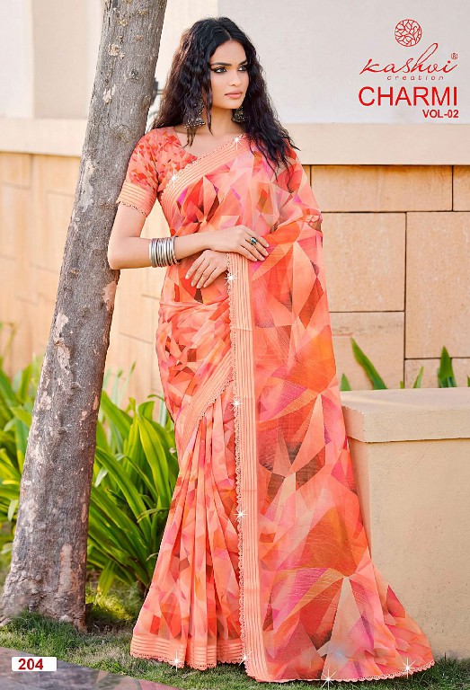 KASHVI CREATION CHARMI VOL 2 WHOLESALE WEIGHTLESS PATTERN DIGITAL WITH WORK FANCY INDIAN SAREES FOR WOMEN ONLINE