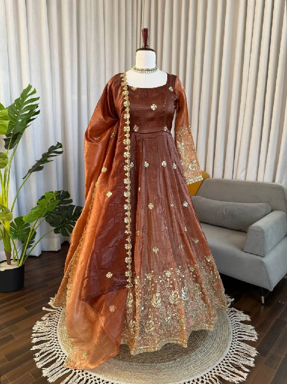TEXTILEDEAL D.NO 5955 WHOLESALE READYMADE CHINON SILK PARTY WEAR ANARKALI 3 PCS SUITS EXPORTER