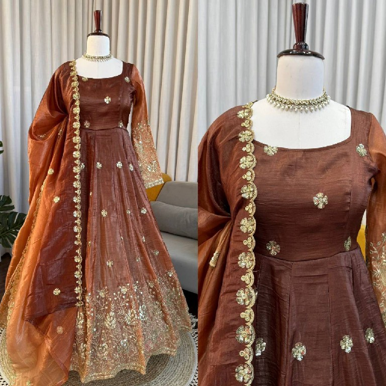 TEXTILEDEAL D.NO 5955 WHOLESALE READYMADE CHINON SILK PARTY WEAR ANARKALI 3 PCS SUITS EXPORTER
