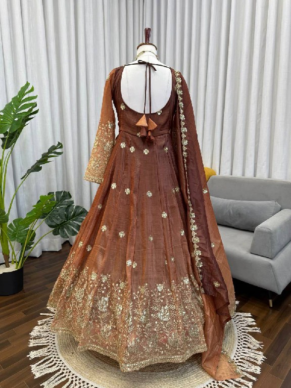 TEXTILEDEAL D.NO 5955 WHOLESALE READYMADE CHINON SILK PARTY WEAR ANARKALI 3 PCS SUITS EXPORTER