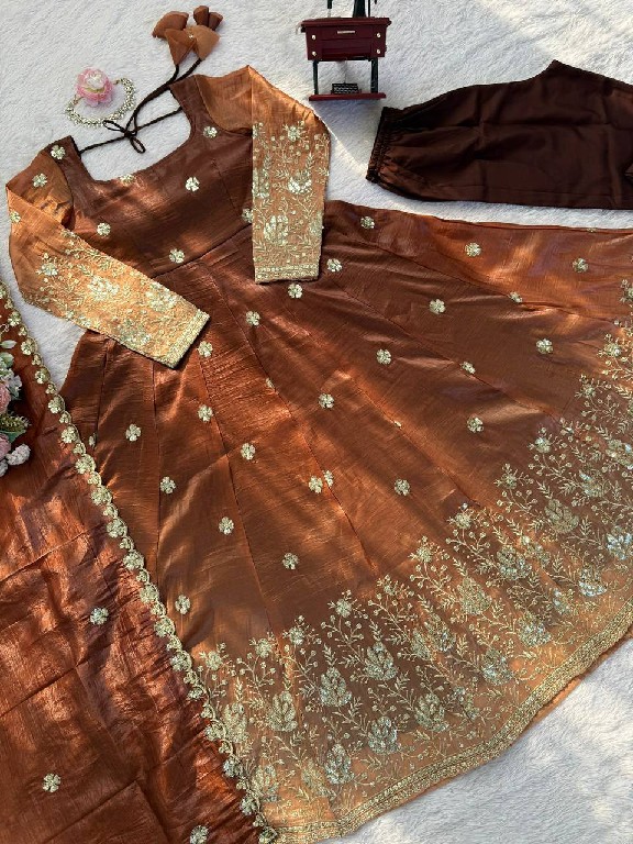TEXTILEDEAL D.NO 5955 WHOLESALE READYMADE CHINON SILK PARTY WEAR ANARKALI 3 PCS SUITS EXPORTER
