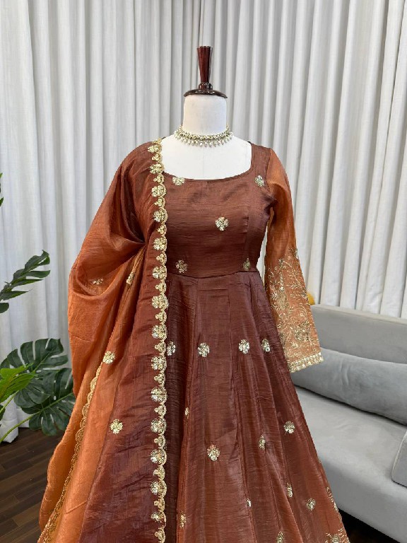 TEXTILEDEAL D.NO 5955 WHOLESALE READYMADE CHINON SILK PARTY WEAR ANARKALI 3 PCS SUITS EXPORTER