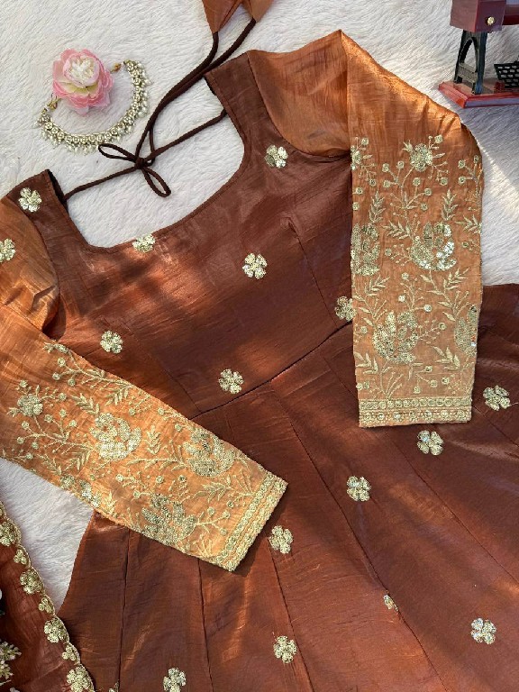 TEXTILEDEAL D.NO 5955 WHOLESALE READYMADE CHINON SILK PARTY WEAR ANARKALI 3 PCS SUITS EXPORTER