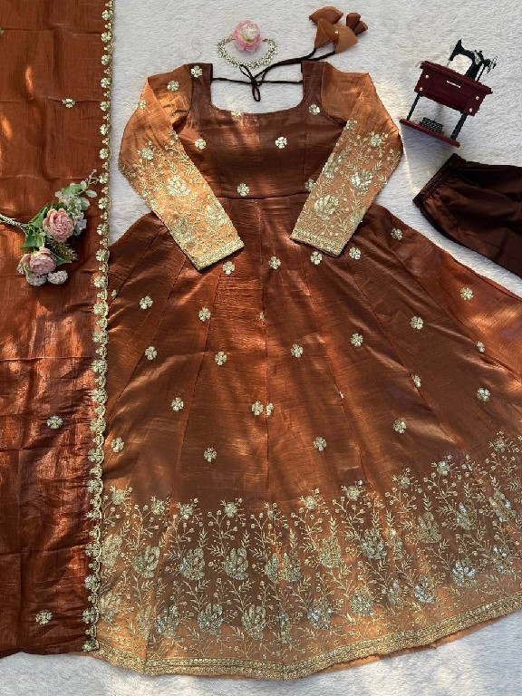 TEXTILEDEAL D.NO 5955 WHOLESALE READYMADE CHINON SILK PARTY WEAR ANARKALI 3 PCS SUITS EXPORTER