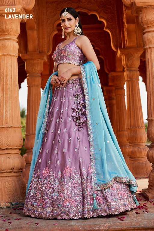 PF SERIES D.NO 6163 WHOLESALE PURE GEORGETTE HEAVY WORK FULL FLARED OCCASION WEAR LEHENGA CHOLI FOR EXPORT