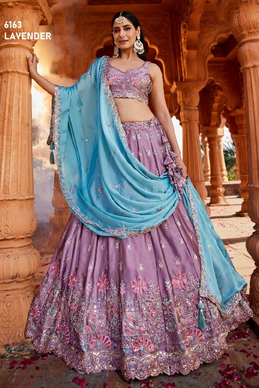 PF SERIES D.NO 6163 WHOLESALE PURE GEORGETTE HEAVY WORK FULL FLARED OCCASION WEAR LEHENGA CHOLI FOR EXPORT