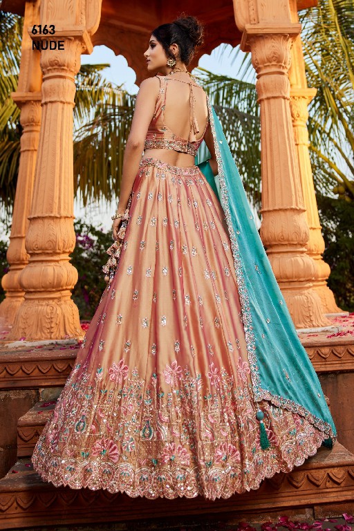 PF SERIES D.NO 6163 WHOLESALE PURE GEORGETTE HEAVY WORK FULL FLARED OCCASION WEAR LEHENGA CHOLI FOR EXPORT